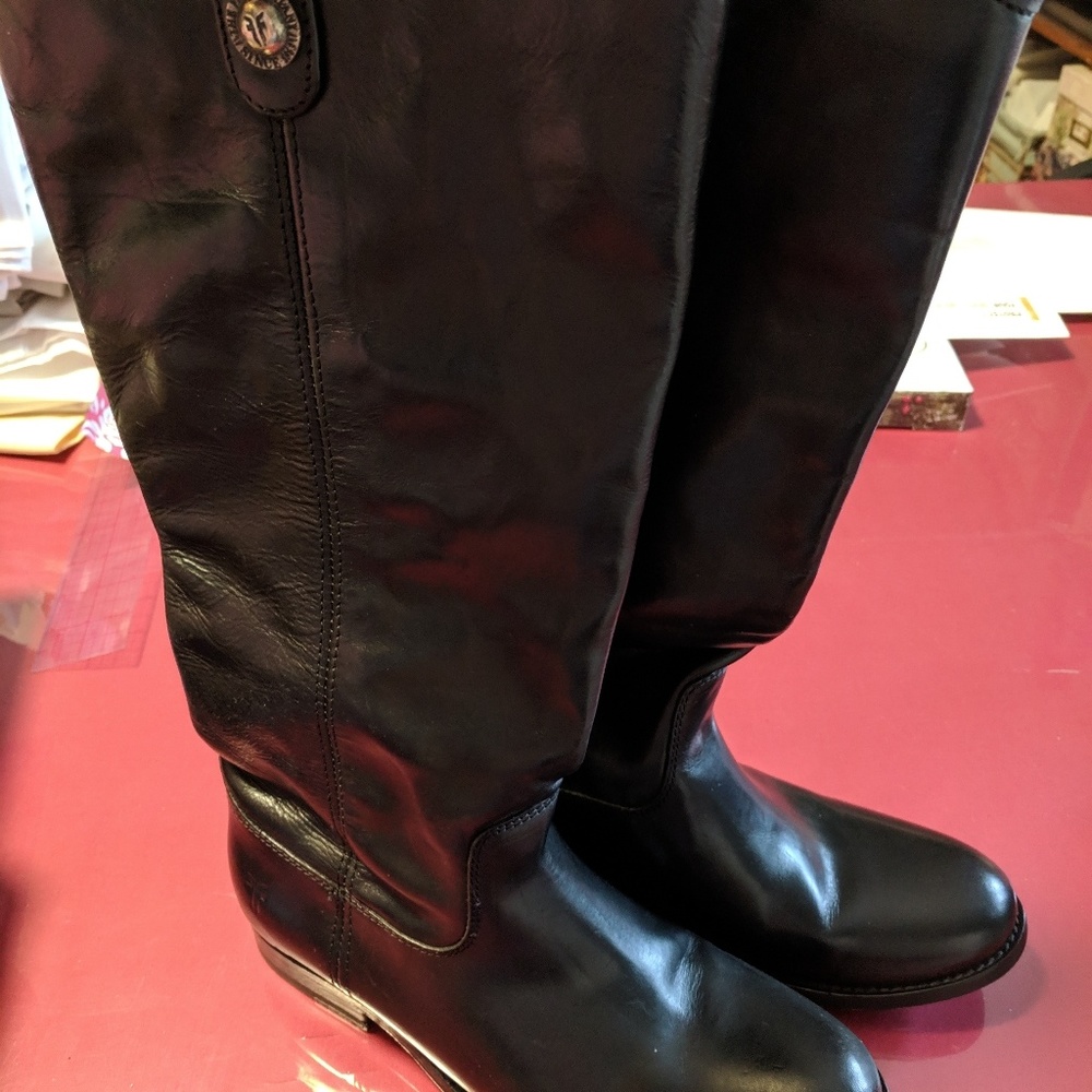 Frye Tall Boots Black Leather Size 6